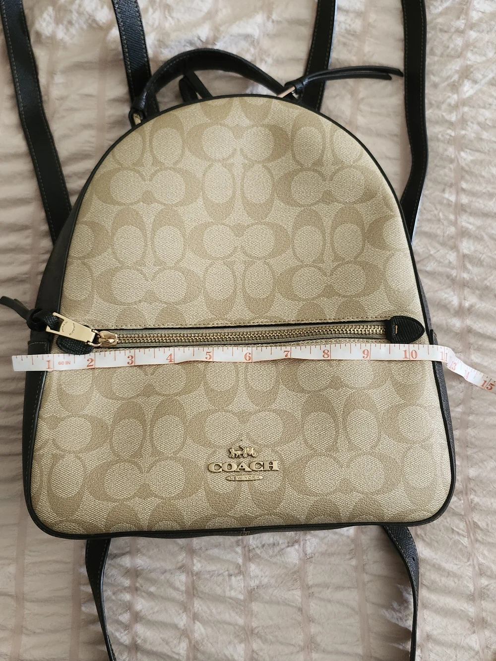 Coach Signature Print Beige & Black Mini Backpack
